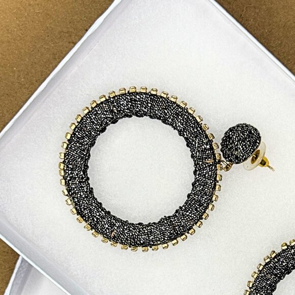 Black And Gold Jeweled Lightweight Hoop Earrings, 2", Party In Style, NWOT - Picture 3 of 3